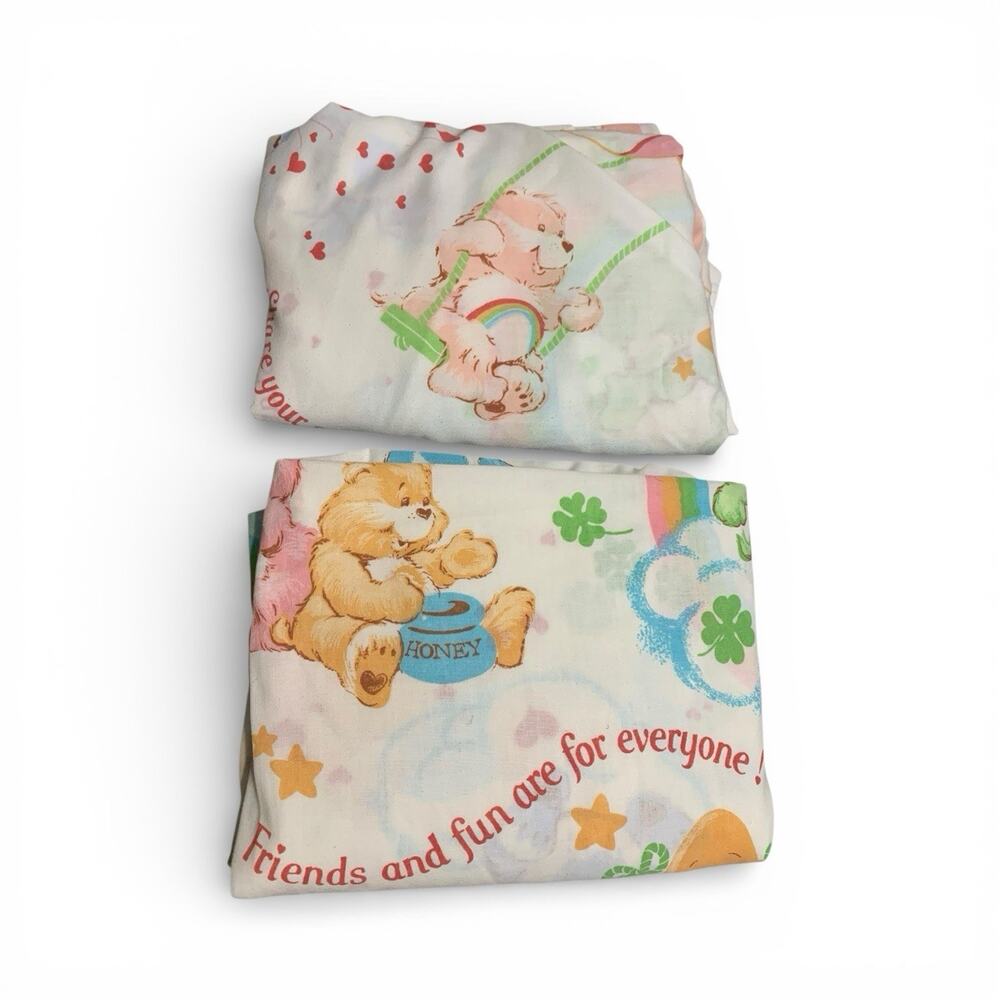 Care Bears Vintage 1980s 2 Pc Twin Bed Set Fitted Flat‎ Sheets Bibb Co